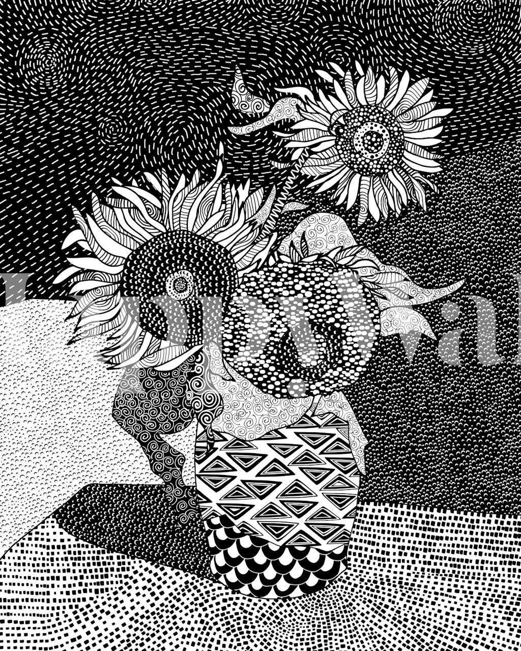 Design de papel de parede Three Sunflowers em um quarto