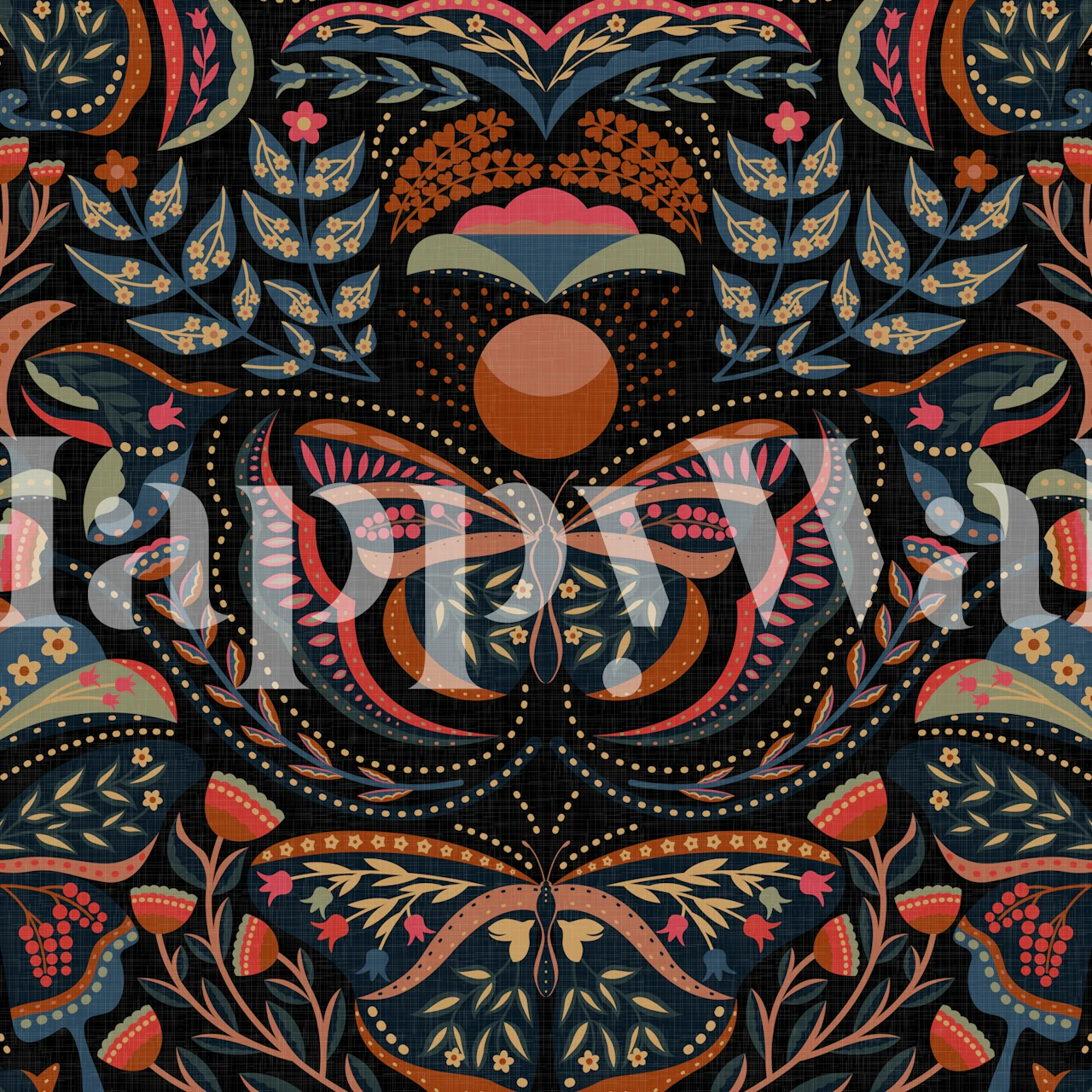 Bohemian butterflies and flowers wallpaper design