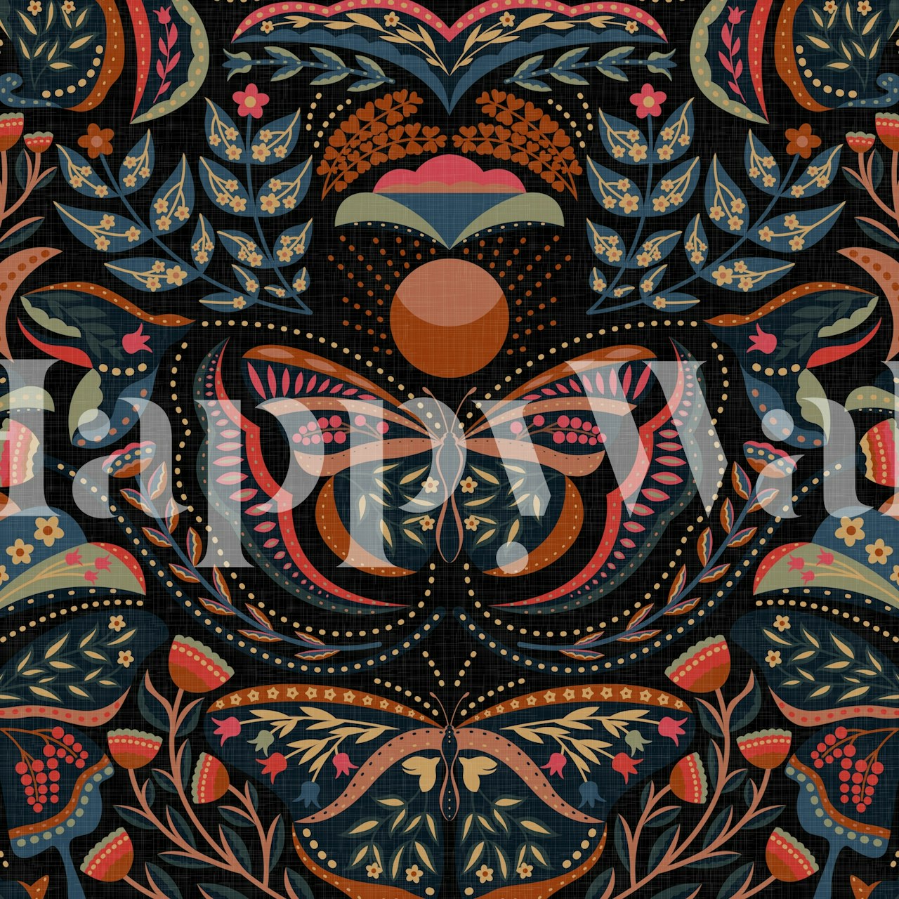 Bohemian butterflies and flowers wallpaper design