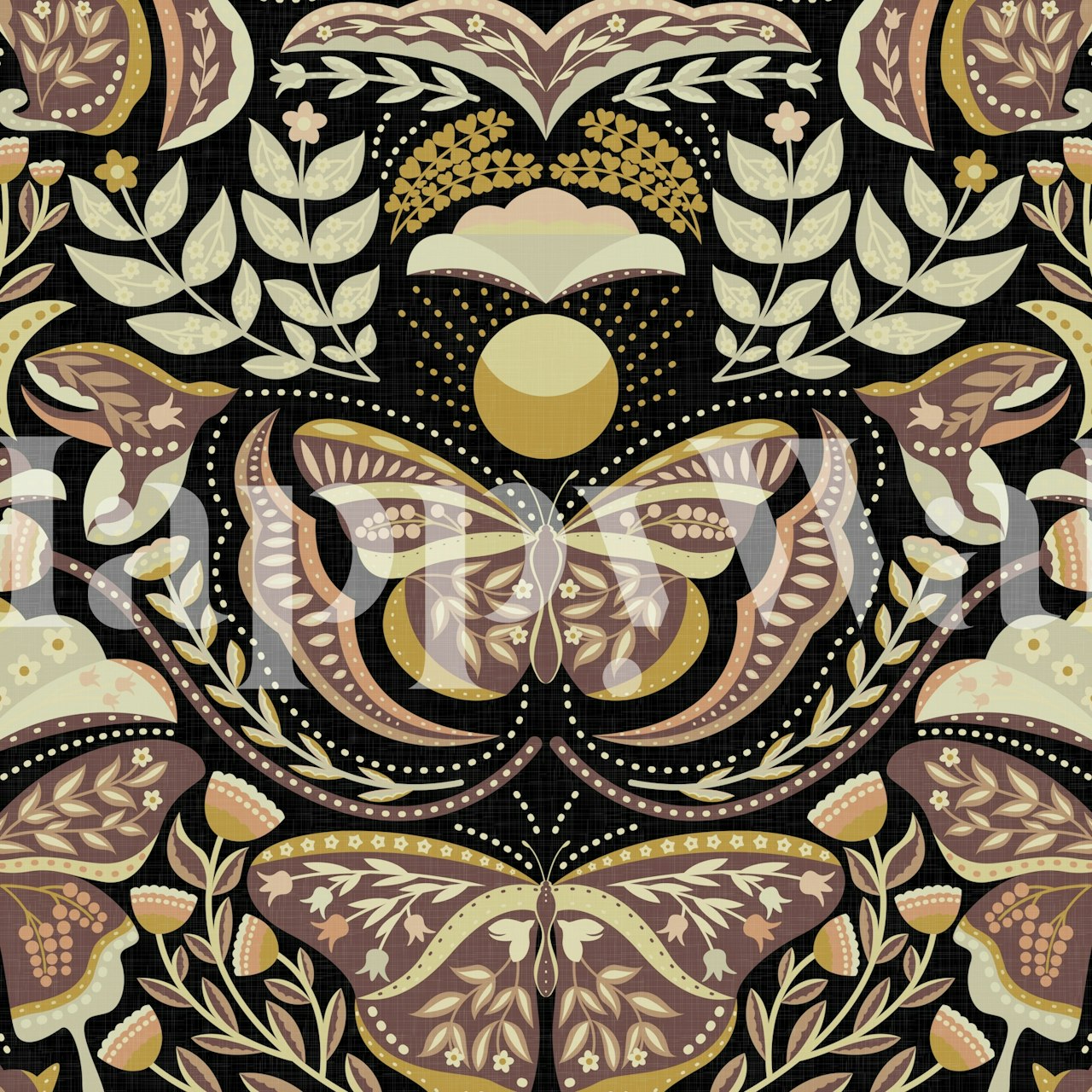 Diseño de papel tapiz Bohemian Butterflies Flowers Cats