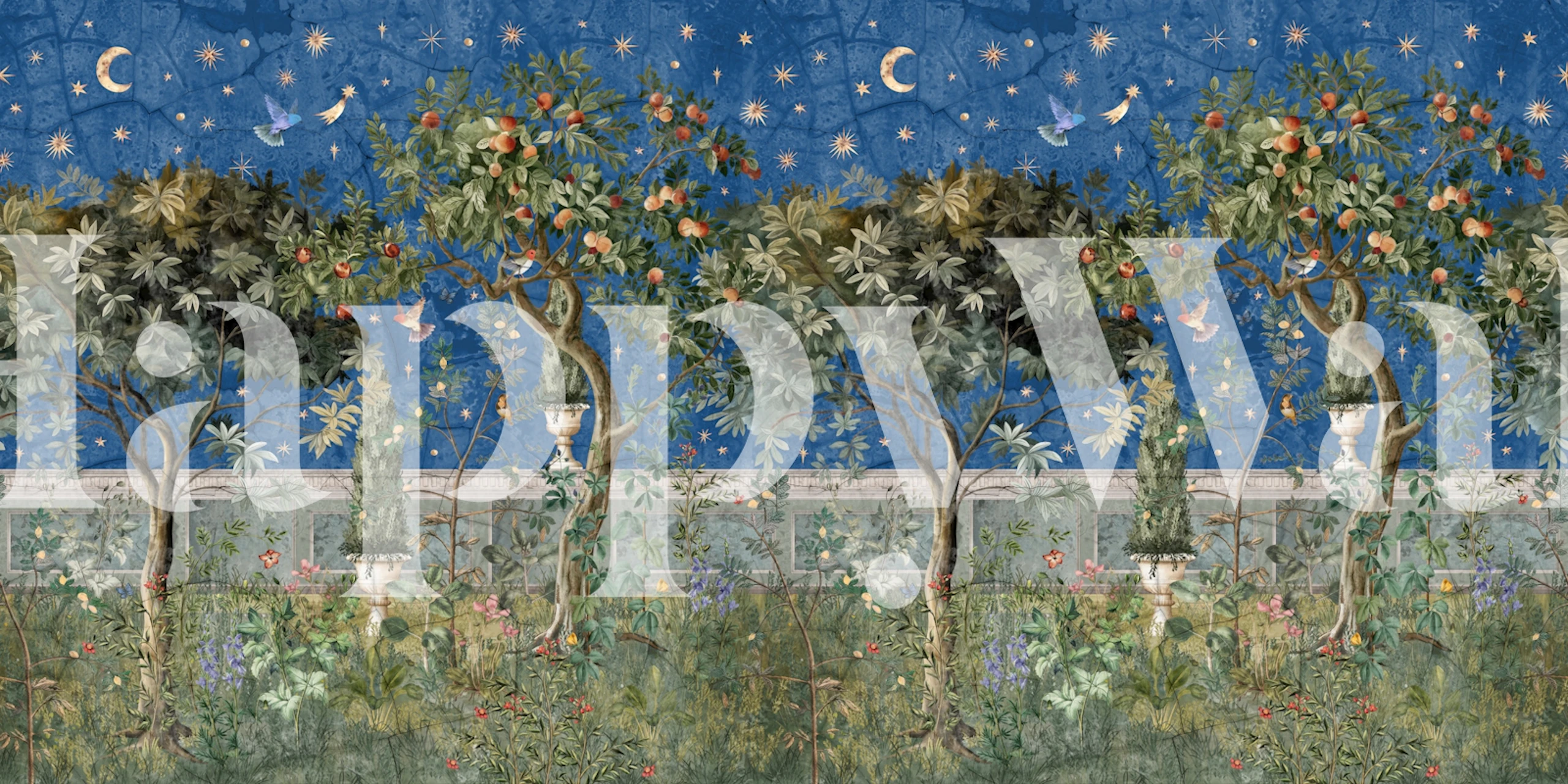 Starry Orchard Dreams Midnight tapet i et rom