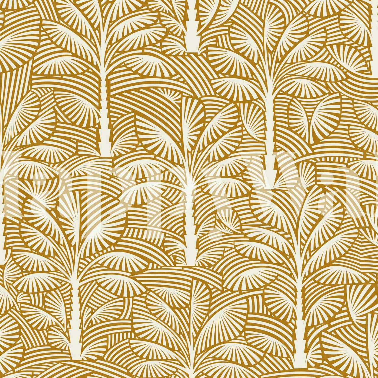 Tropical palm leaves in gold and white wallpaper