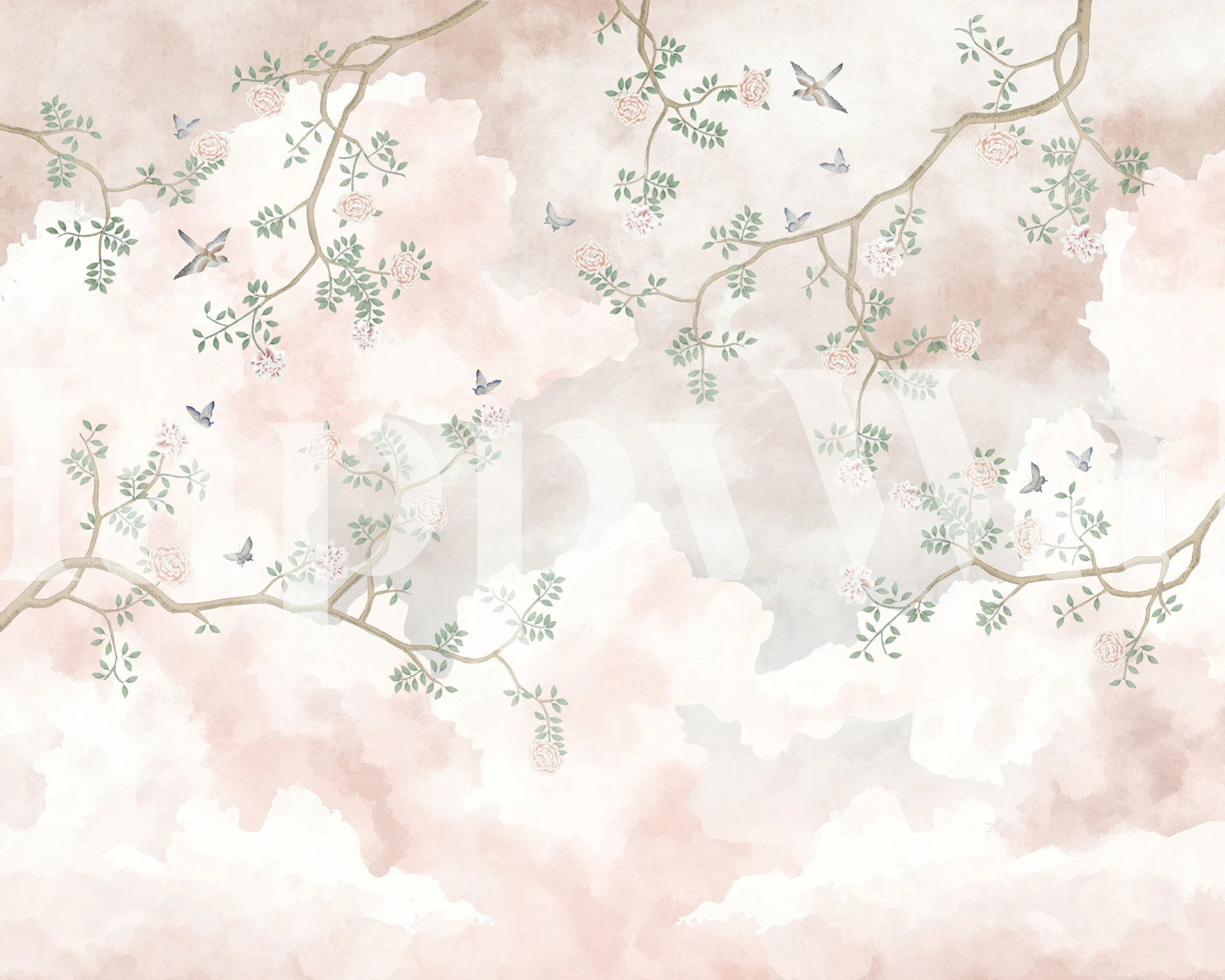 Blossoms and Birds in the Sky tapet vist i et rom