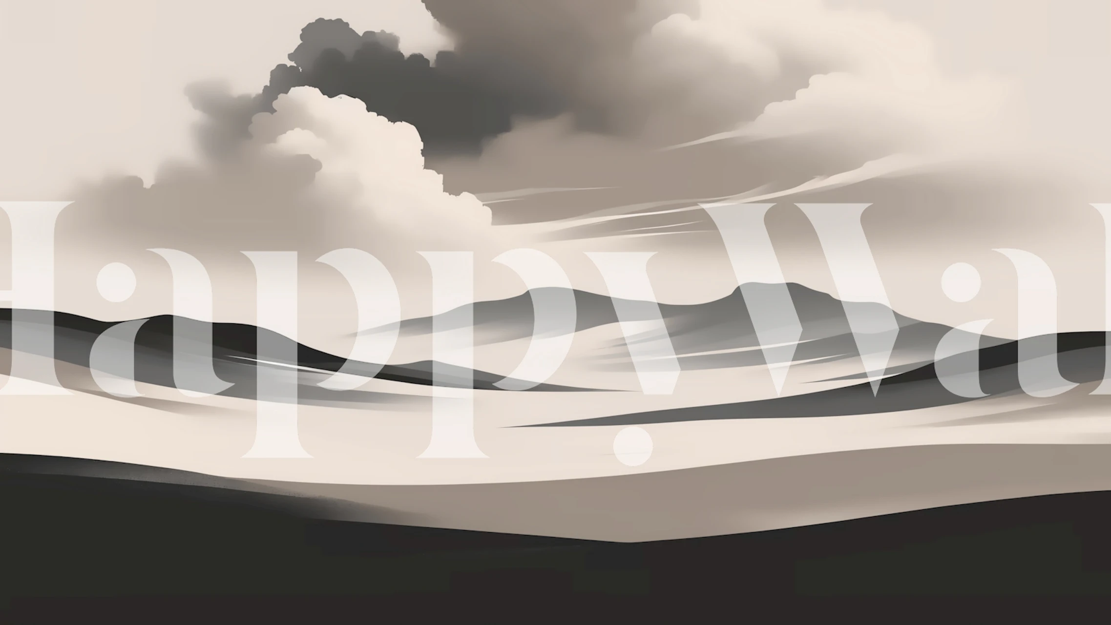 Mocha Mousse Japandi Peaks Landscape behang in een kamer