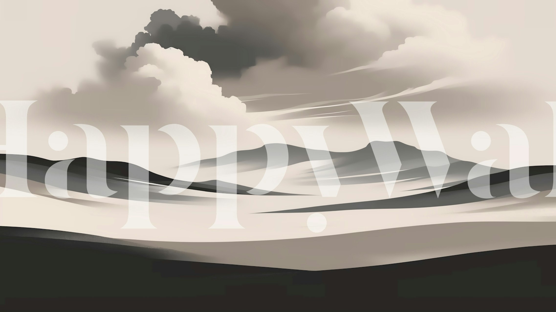 Mocha Mousse Japandi Peaks Landscape behang in een kamer