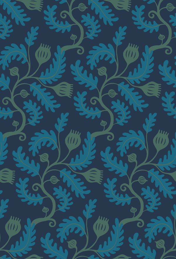 Twisting vine - teal and navy large