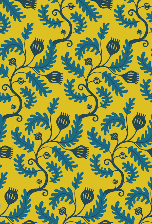 Twisting vines - teal and mustard large