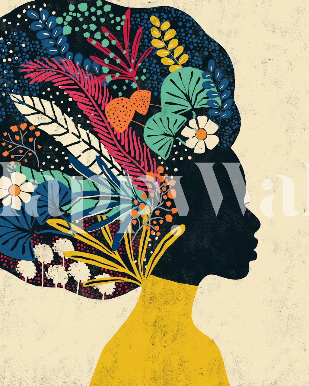 Colorful floral silhouette against tan background wallpaper