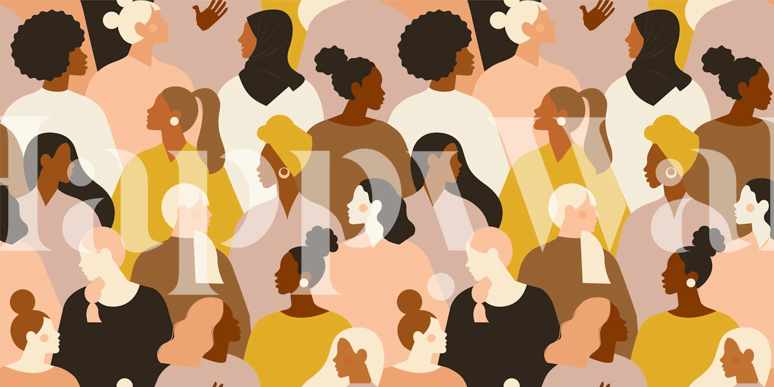 Diverse women faces wallpaper in a room
