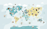 Teal Wildlife World Map carta da parati