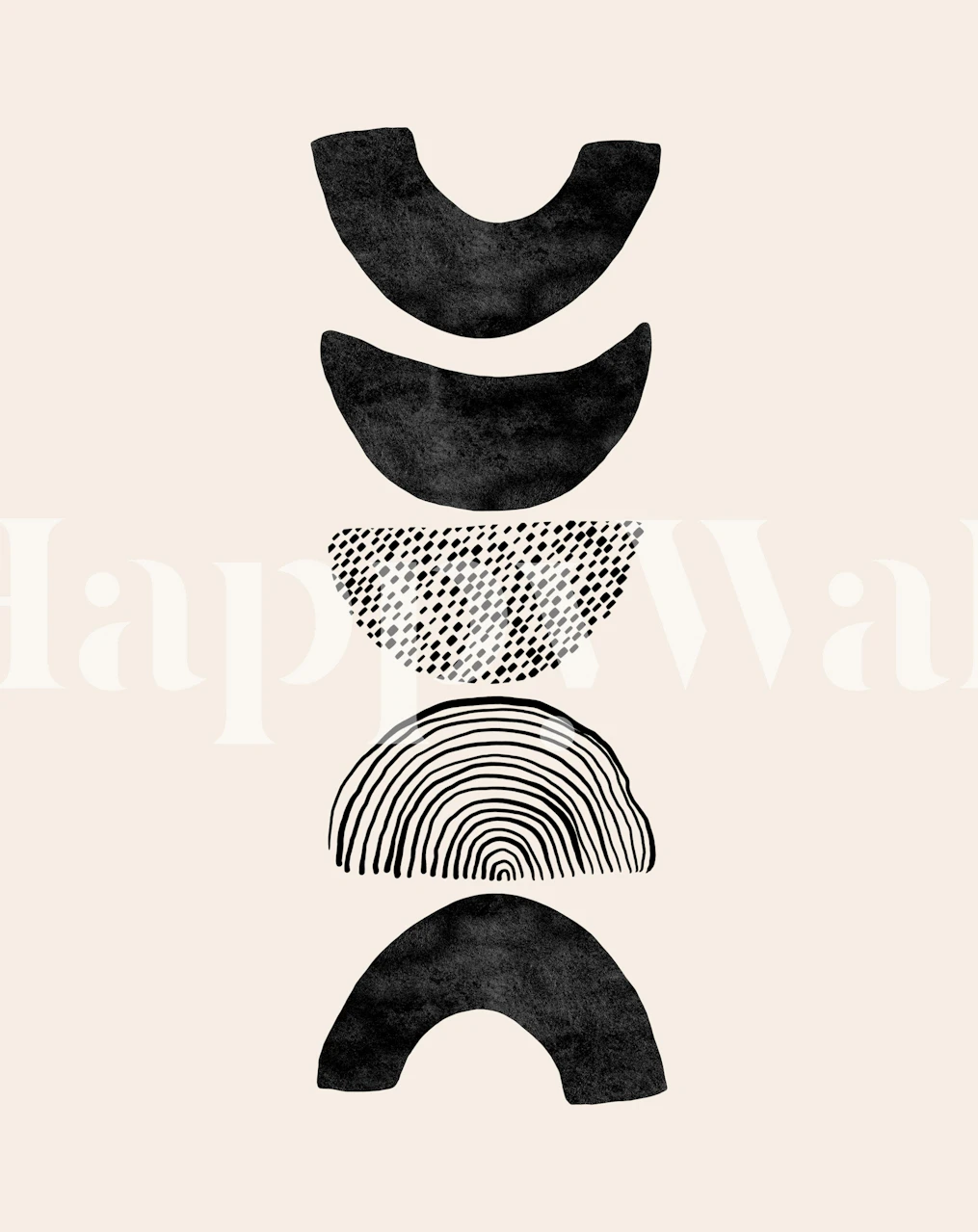 Abstract black and white crescent shapes on light background wallpaper