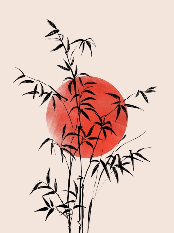 Bamboo Art with Red Sun