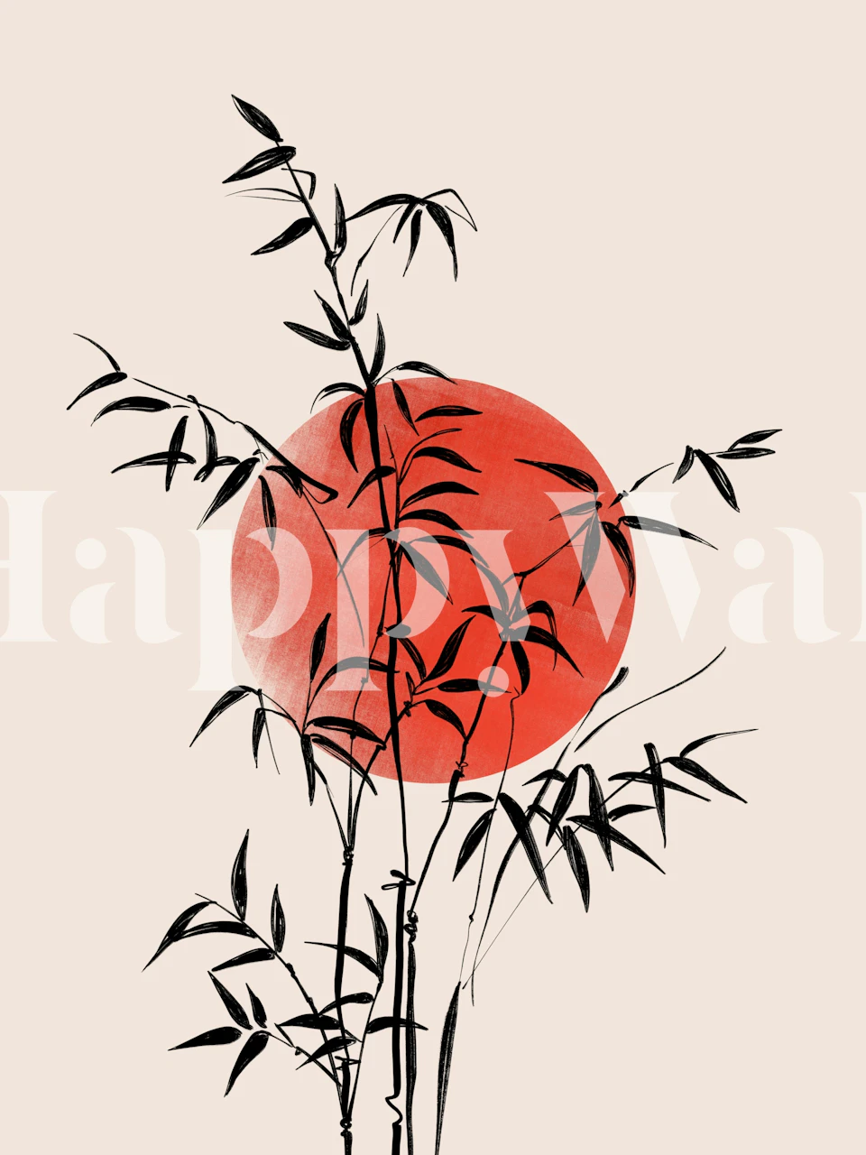 Bamboo Art with Red Sun wzór tapety
