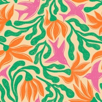 Bright Matisse Flowers Vivid Birds Pink Green tapet