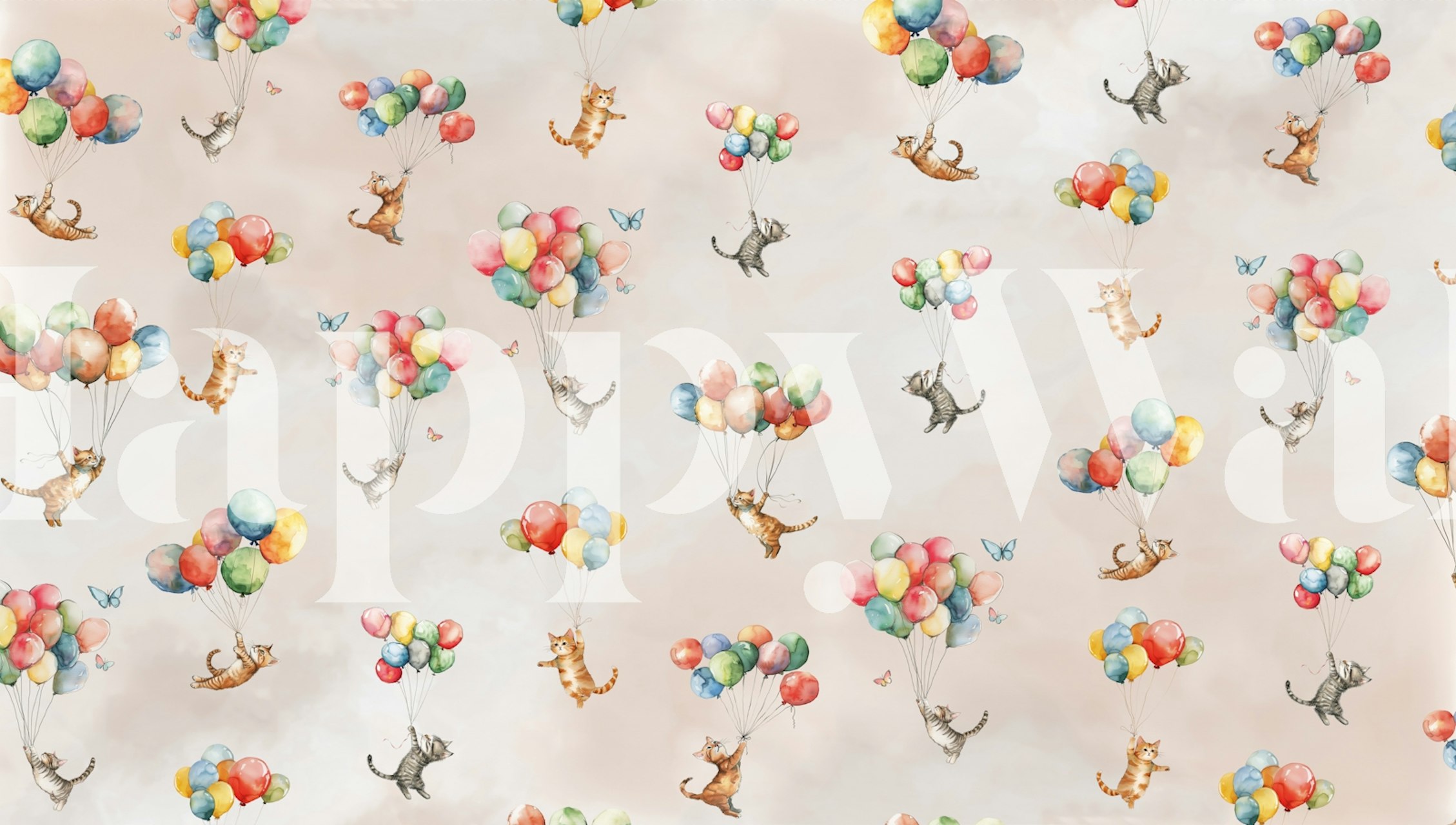 Cats flying with balloons wallpaper design