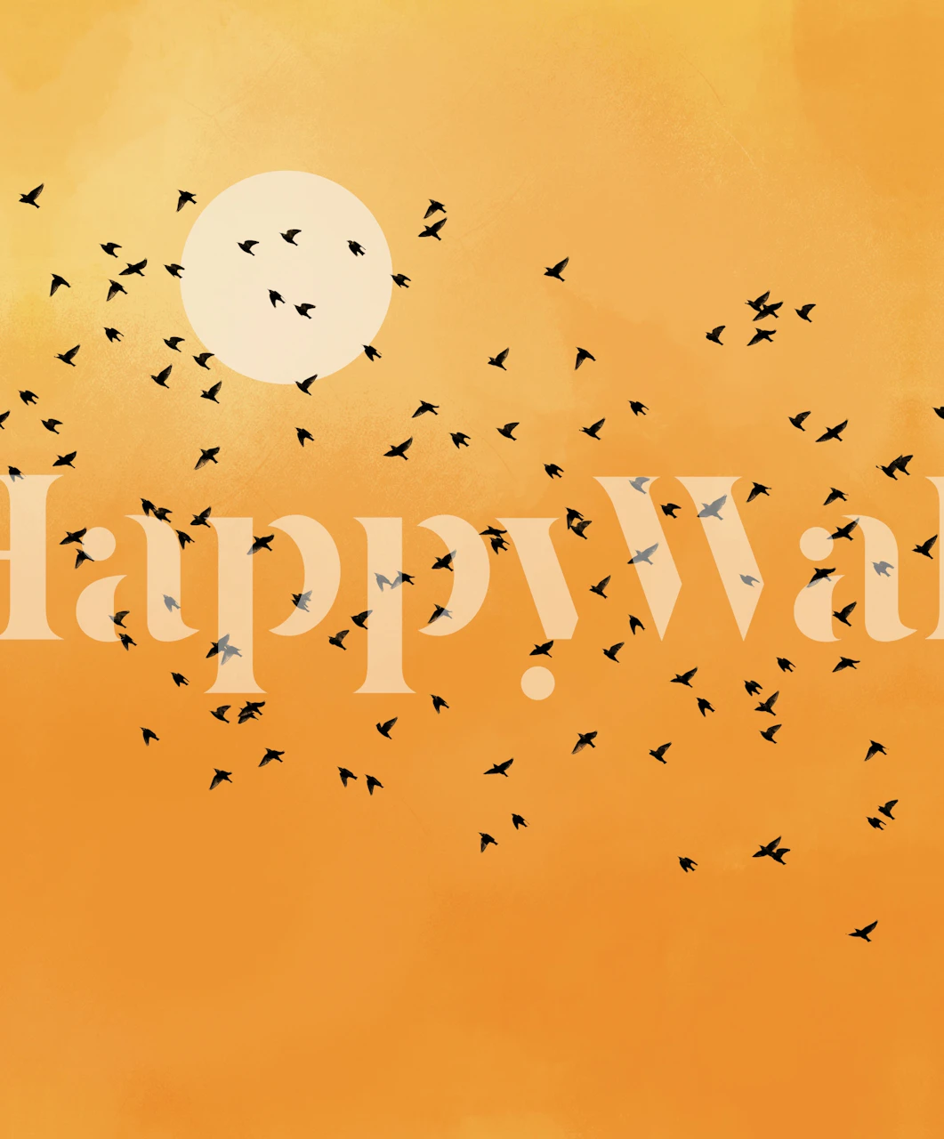 Silhouettes of birds against an orange sky and sun wallpaper