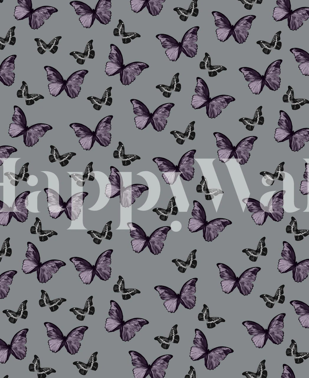 Papel de parede com padrão de borboleta lavanda e cinza