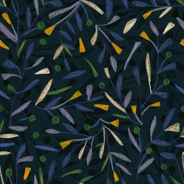 Midnight Floral Pattern #2 / Blue & Yellow
