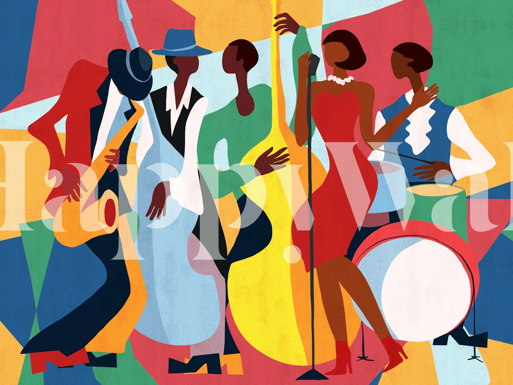 Tapeta Vibrant Jazz Band v místnosti