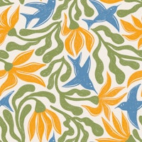 Bold Modern Floral Bright Abstract Birds tapet