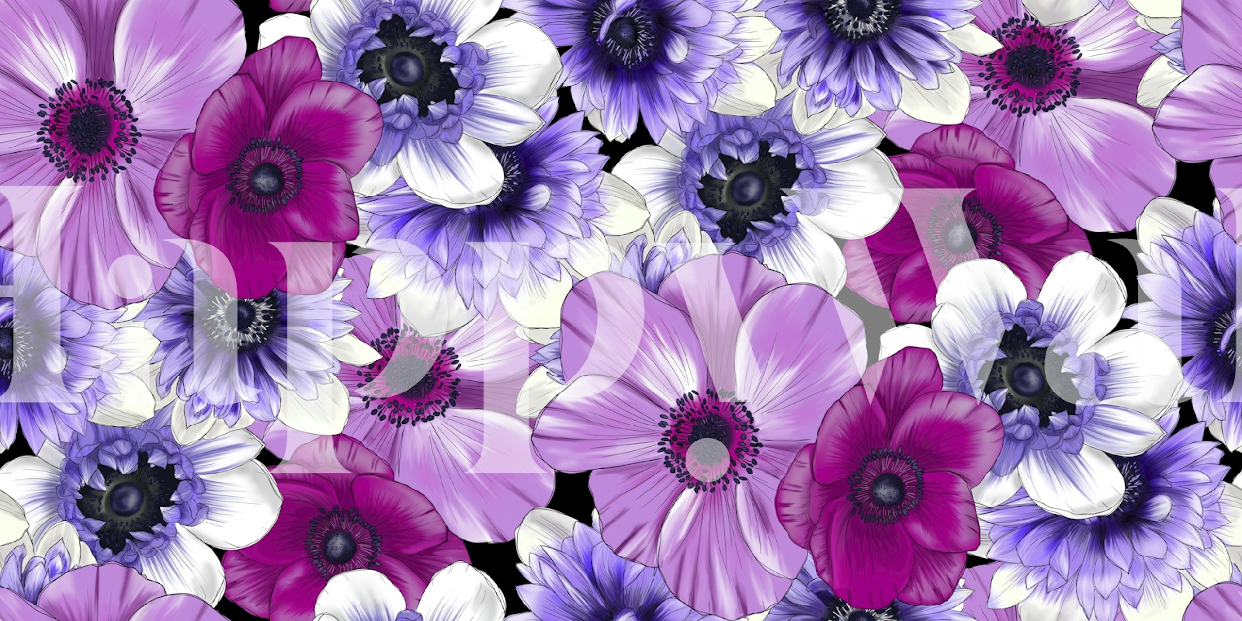 Colorful purple and white floral pattern wallpaper
