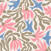 Abstract Modern floral Matisse Birds Pink Tan tapet