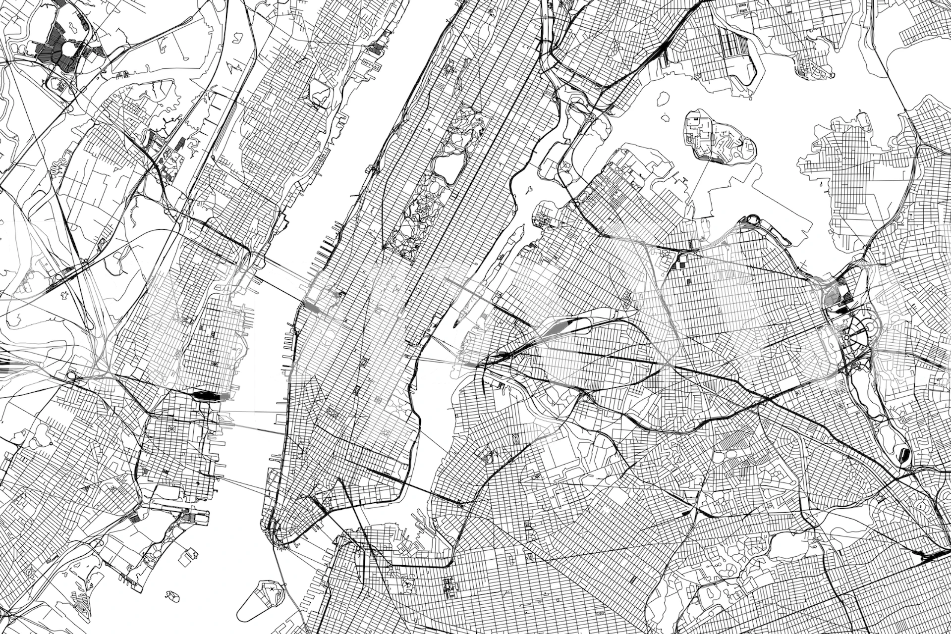 Black and white New York City map wallpaper featuring streets and neighborhoods