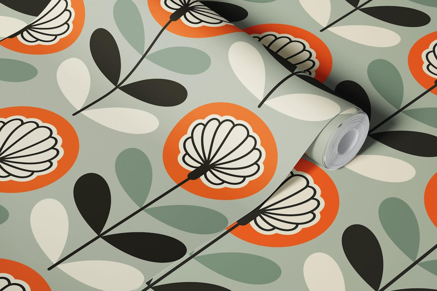 Elegant Floral Delight / Grey Orange wallpaper roll