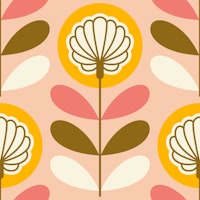 Retro Floral Blossoms / Pink Yellow tapete