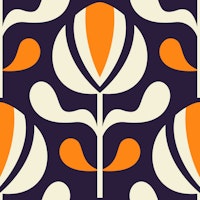 Modern Retro Tulips Pattern / Navy Yellow papiers peint
