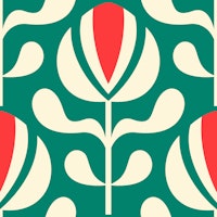 Bold Retro Florals / Green Red ταπετσαρία