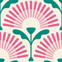 Green Pink Retro Floral Scallops wallpaper