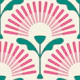 Green Pink Retro Floral Scallops