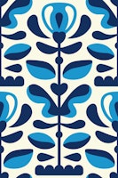 Bold Blue Retro Folk Scandi Blooms carta da parati