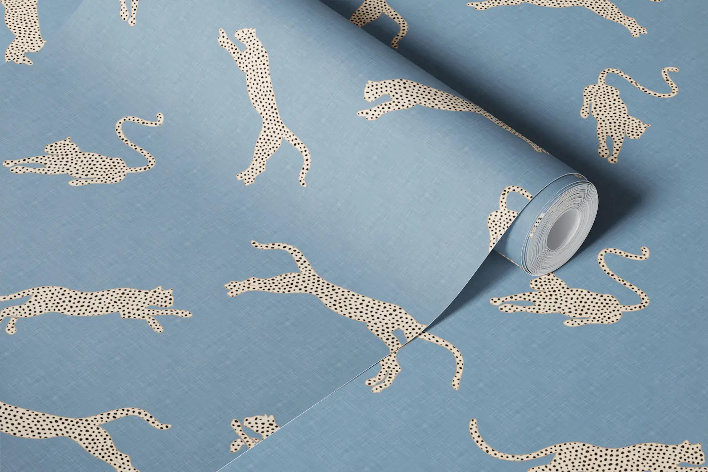 Exotic Leopards on Vintage Jeans Blue WP wallpaper roll