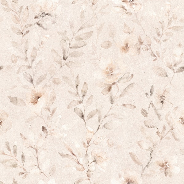 Soft watercolor floral branches beige small