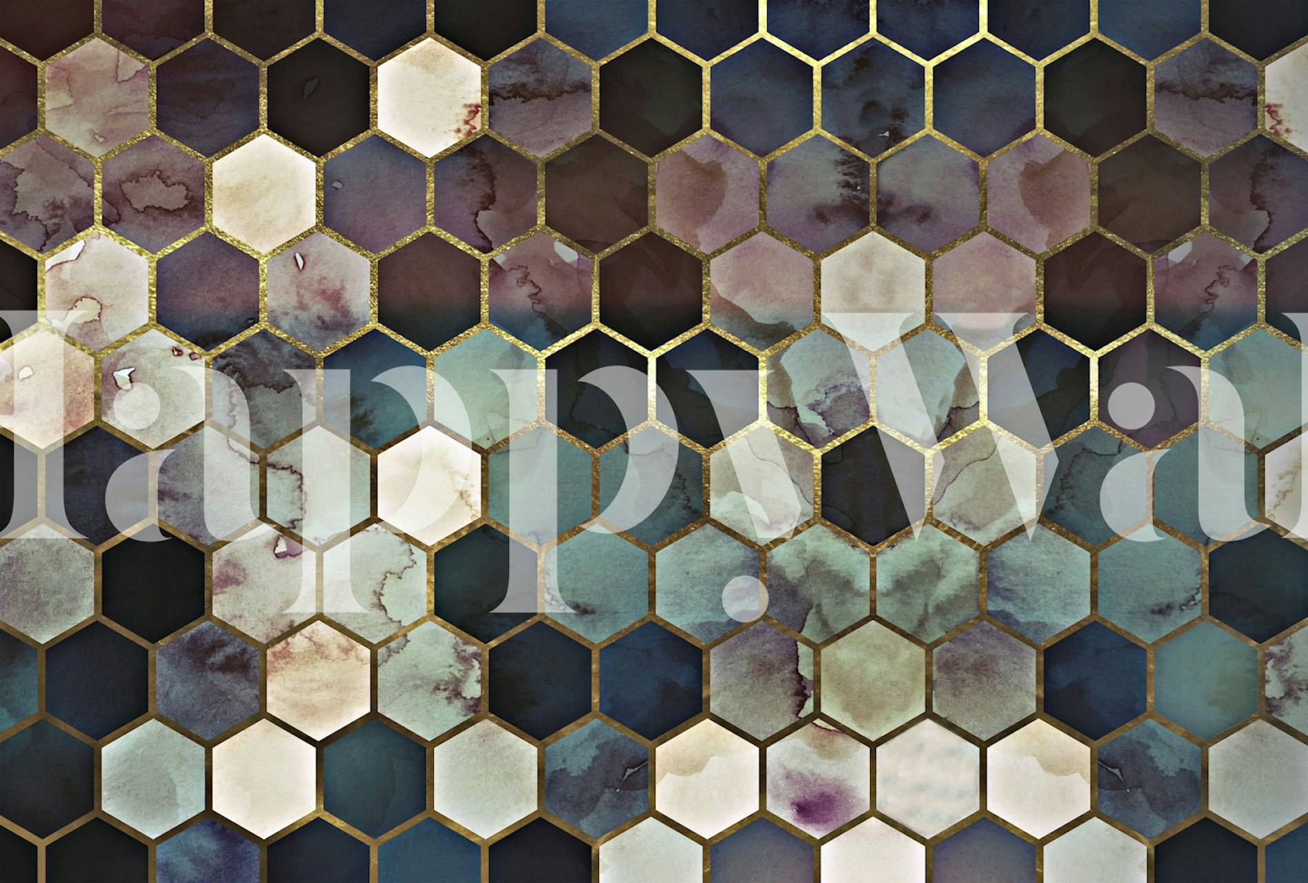 Dark hexagon marble pattern with gold accents wallpaper