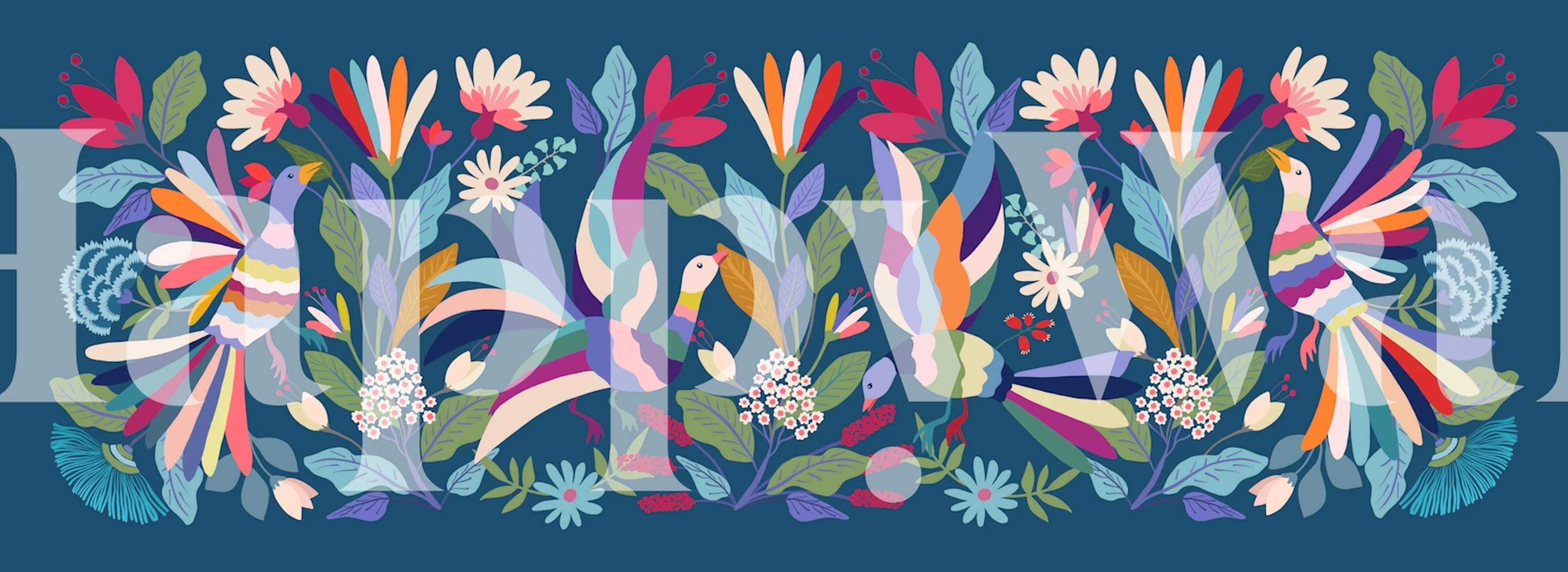 Papel pintado Otomi Garden con aves y flores coloridas