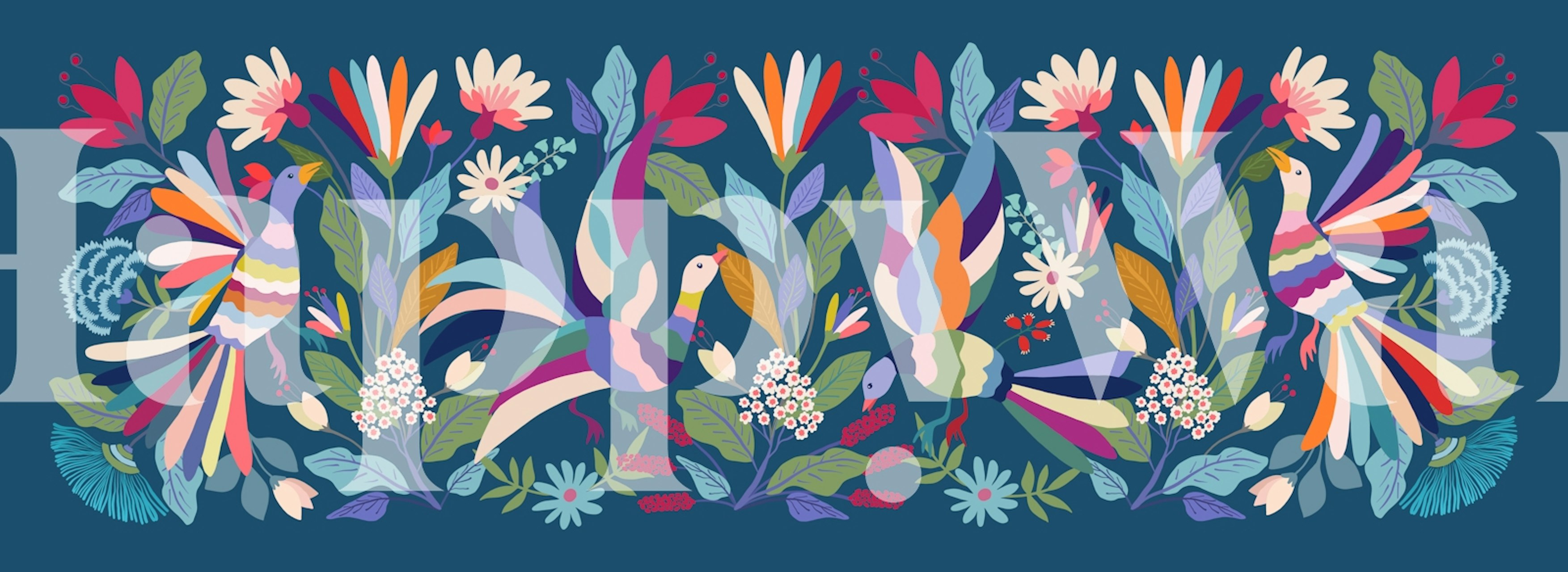 Papel pintado Otomi Garden con aves y flores coloridas