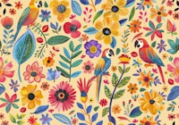 Exotic Floral and Parrot Paradise tapet