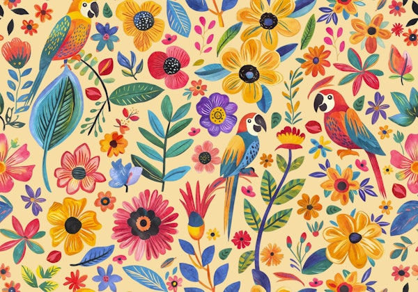 Exotic Floral and Parrot Paradise