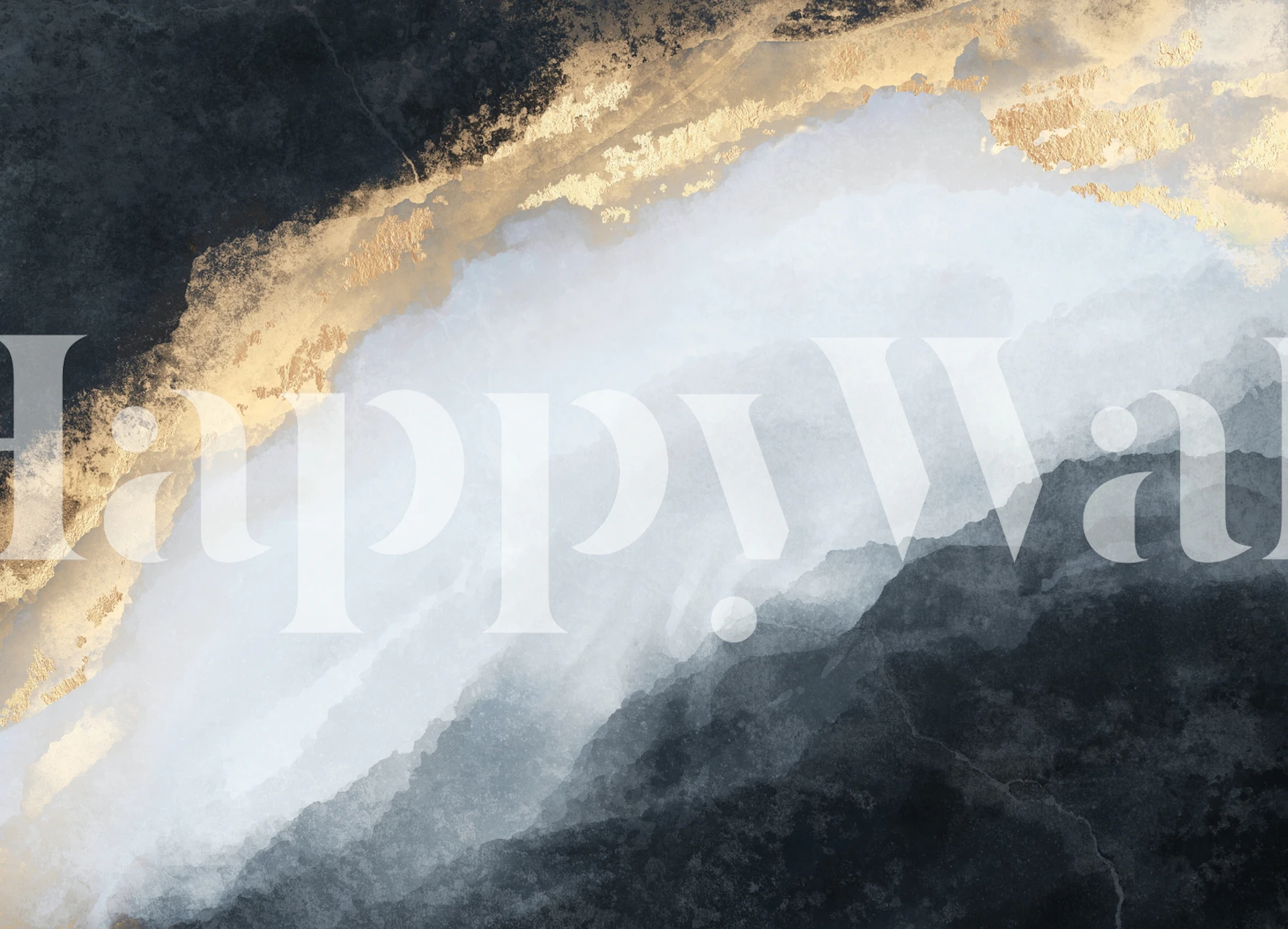 Abstract Stream Horizontal Wall Mural with Gold Accent