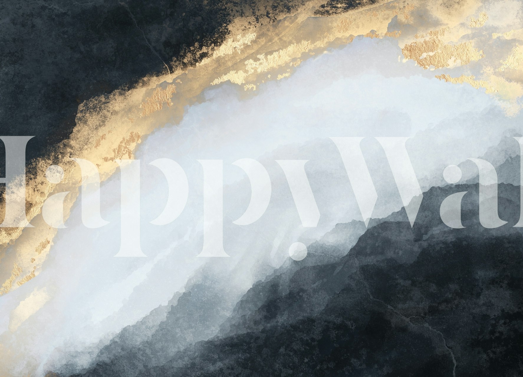 Abstrakt Stream vandret vægmaleri med guld accent