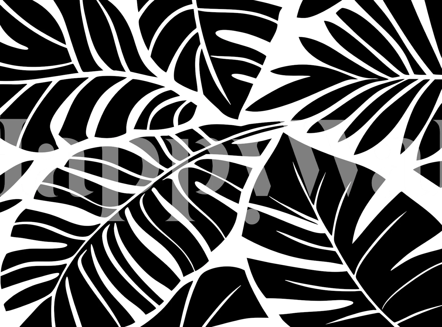 Schwarz-weiße Tropical Foliage Tapetendesign