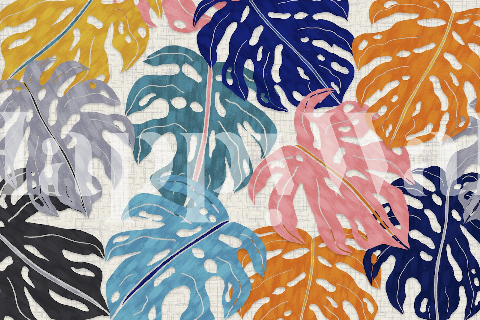 Colorful Monstera Leaves-behang in een kamer