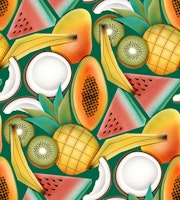 Juicy Geometric Tropical Fruits - on green tapete