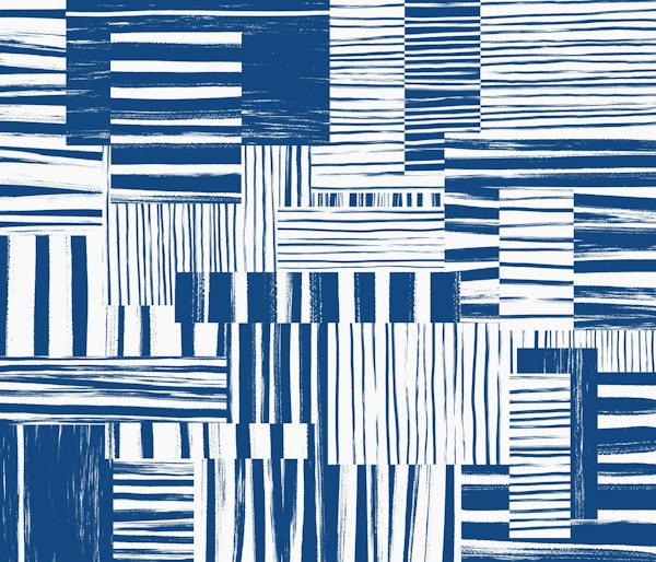 Blue and White Graphic Brushstroke Abstract