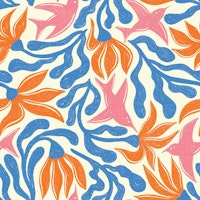 Vibrant Flowers Bright Birds Blue Leaves tapet