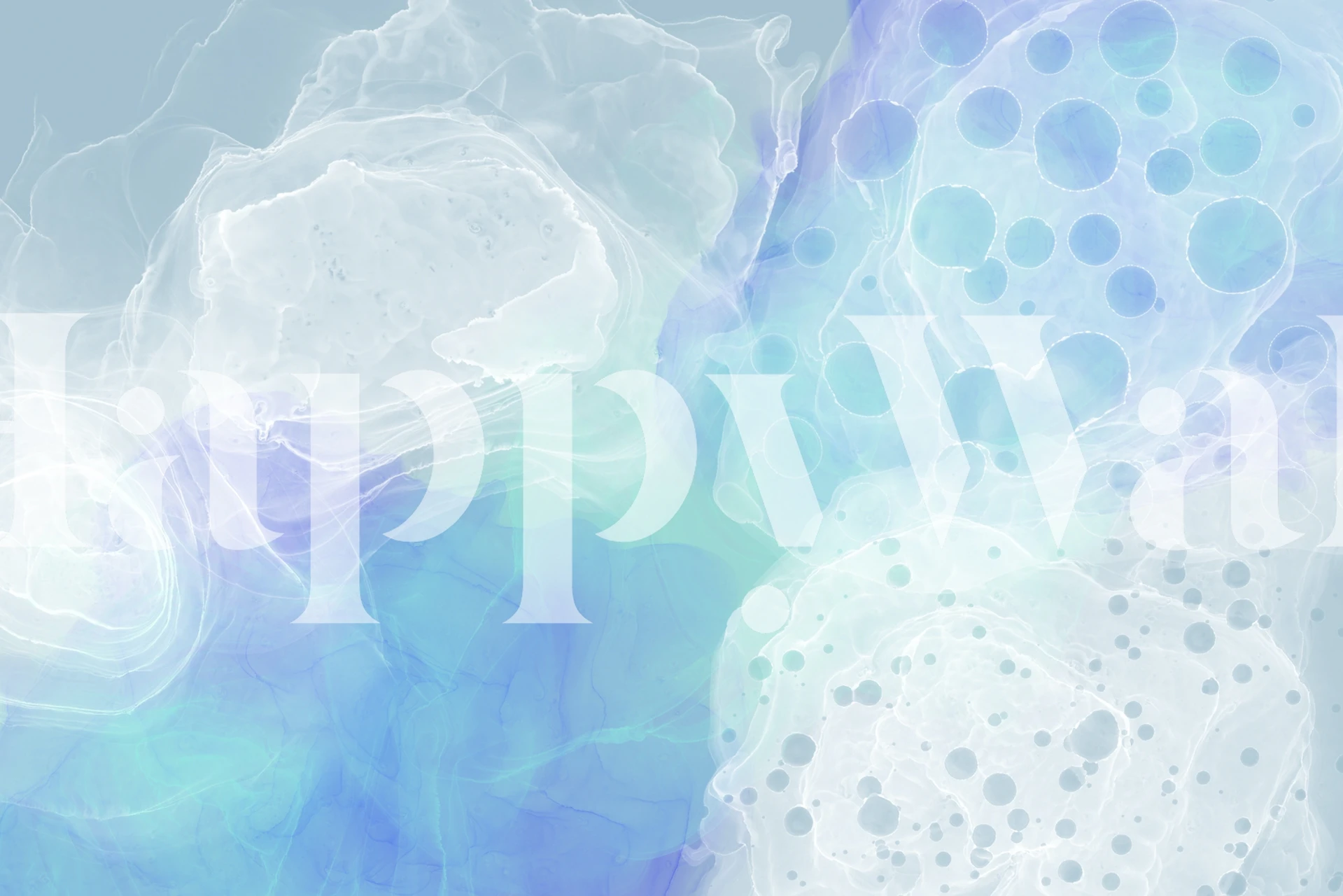 Abstract alcohol ink and paint mural in blues and purples with white accents