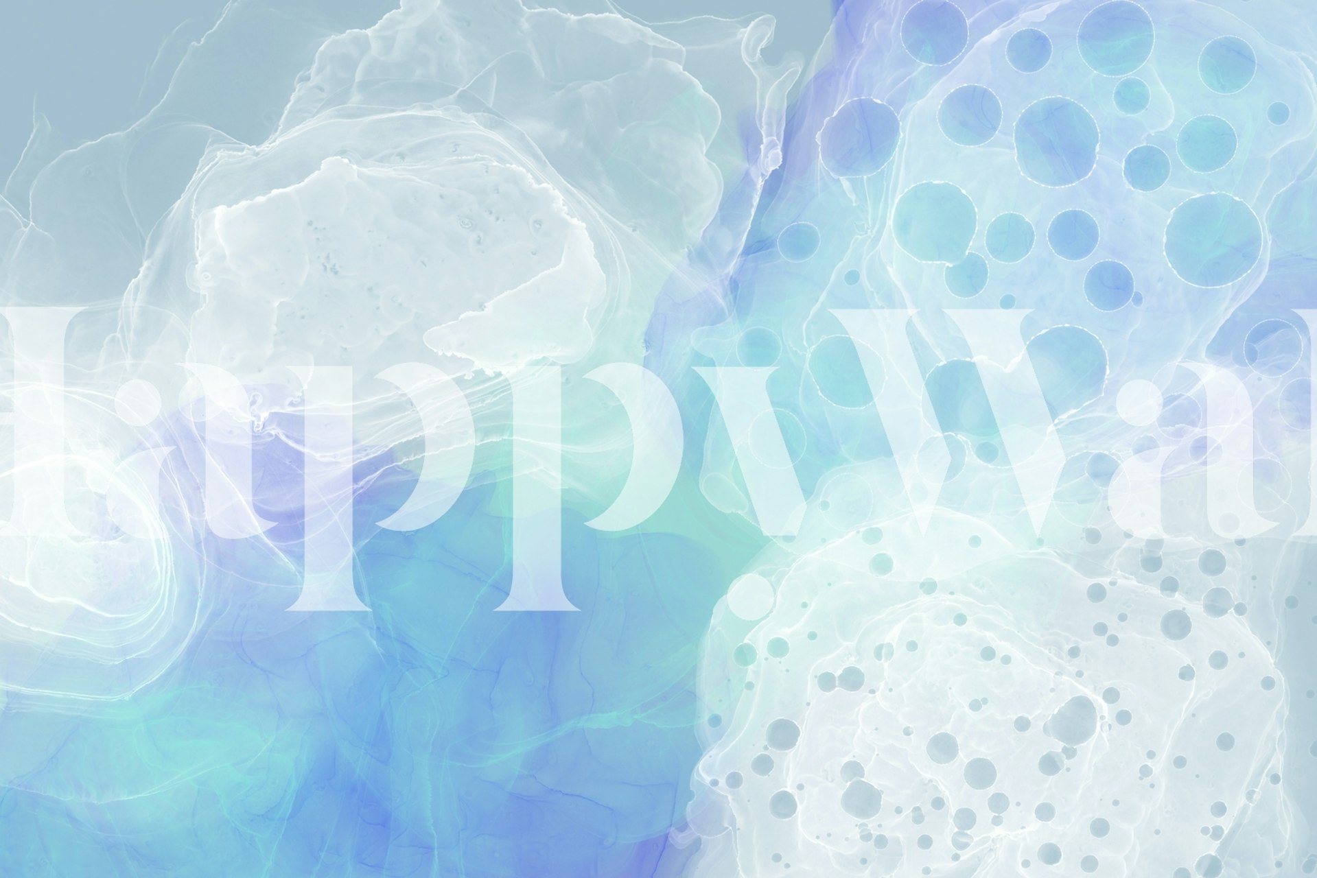 Abstract alcohol ink and paint mural in blues and purples with white accents